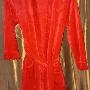 Luxurious Red Women's Robe Has Hoodie
